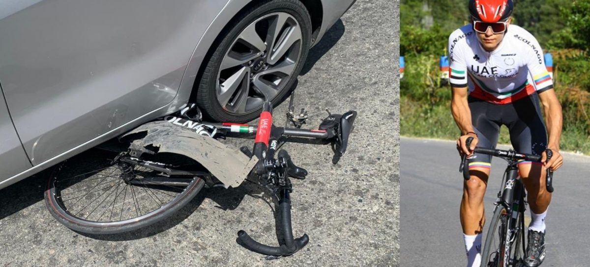 “Nos tiró el carro encima”: ciclista del UAE Team Colombia sufrió un accidente en El Santuario