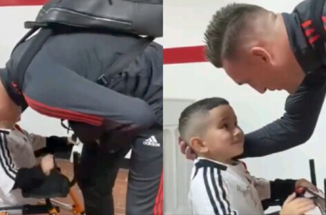 El tierno encuentro de Franco Armani con un niño de 5 años que tiene discapacidad motriz