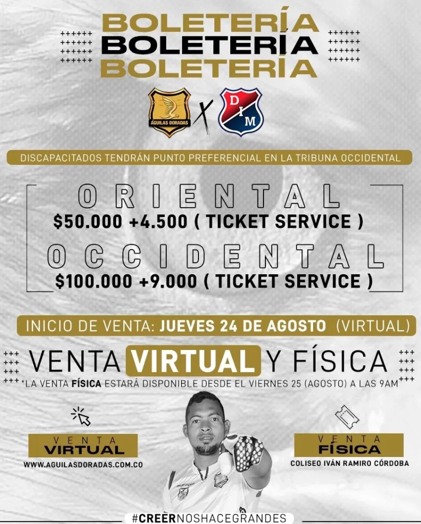 Precio de la boletería para el partido entre Águilas Doradas y el DIM ...